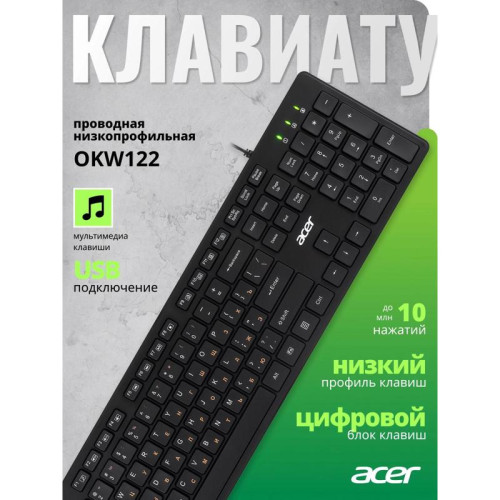 Клавиатура Acer OKW122 черный USB Multimedia (ZL.KBDEE.00C)
