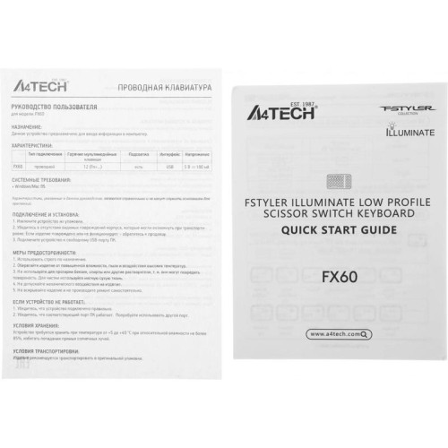 Клавиатура A4Tech Fstyler FX60 серый USB slim LED (FX60 GREY / NEON)