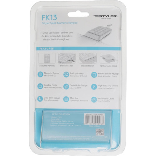 Числовой блок A4Tech Fstyler FK13 серый USB slim для ноутбука (FK13 USB ( GREY)) Числовой блок A4Tech Fstyler FK13 серый USB slim для ноутбука (FK13 USB ( GREY))