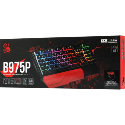 Клавиатура A4Tech Bloody B975P механическая черный USB Multimedia for gamer LED (подставка для запястий) (B975P)