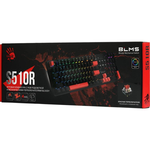 Клавиатура A4Tech Bloody S510R механическая черный USB for gamer LED (S510R USB FIRE BLACK/BLMS RED)