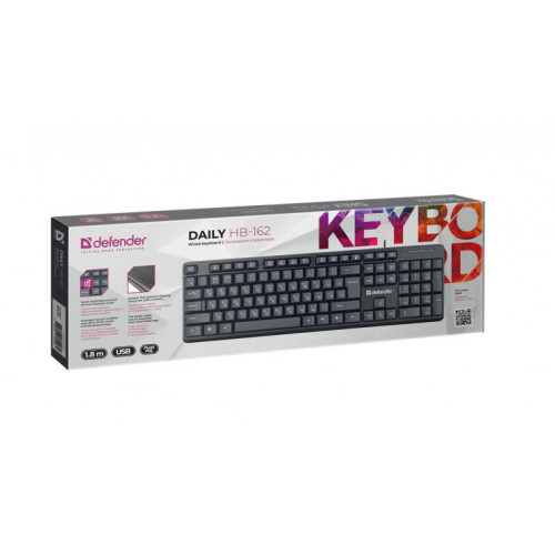 Defender Проводная клавиатура Daily HB-162 RU,черный,104 кнопки +FN, 1.8м Defender Проводная клавиатура Daily HB-162 RU,черный,104 кнопки +FN, 1.8м