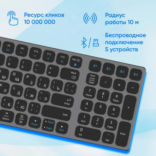Клавиатура Oklick K767W серый/черный USB беспроводная BT/Radio slim Multimedia (2002135)