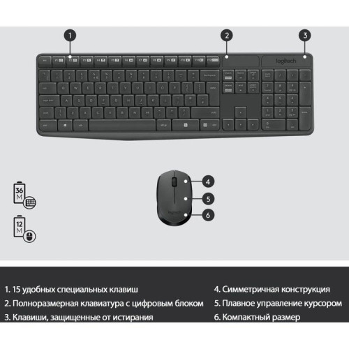 Клавиатура+мышь LOGITECH MK235 RUS BLACK 920-007949