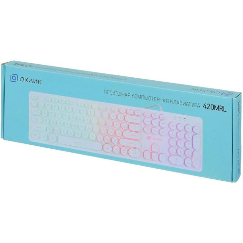 Клавиатура Oklick 420MRL белый USB slim Multimedia LED