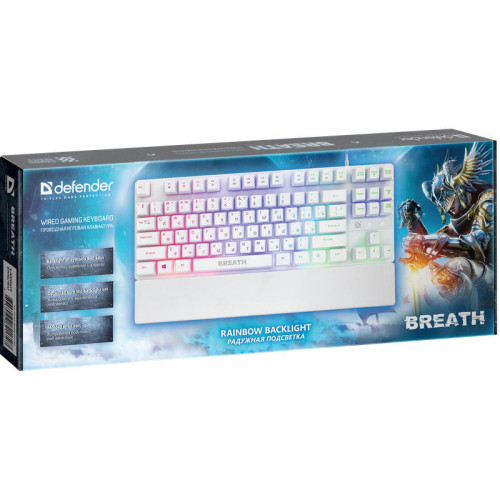 Defender Проводная игровая клавиатура Breath GK-184 RU, белый,радужная,87кнопок Defender Проводная игровая клавиатура Breath GK-184 RU, белый,радужная,87кнопок