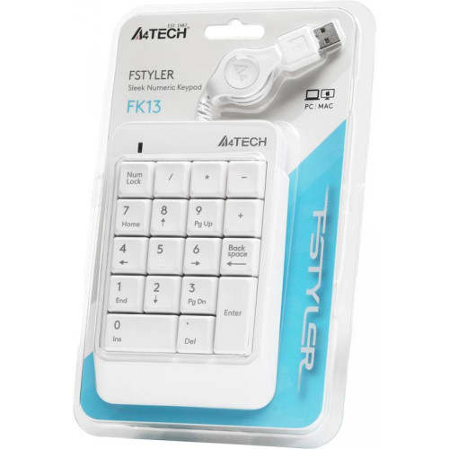 Числовой блок A4Tech Fstyler FK13 белый USB slim для ноутбука (FK13 USB ( WHITE ))