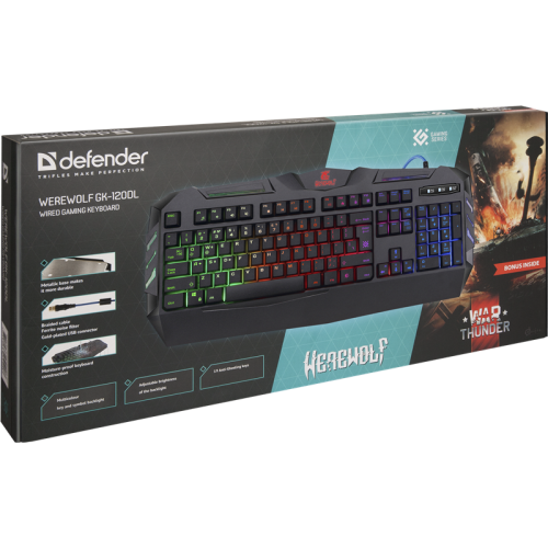 Defender Проводная игровая клавиатура Werewolf GK-120DL RU,RGB подсветка,19 Anti-Ghost