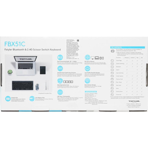 Клавиатура A4Tech Fstyler FBX51C серый USB беспроводная BT/Radio slim Multimedia для ноутбука (FBX51C GREY)