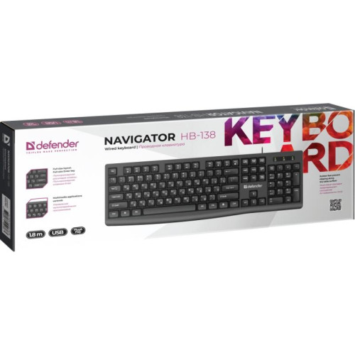 Defender Проводная клавиатура Navigator HB-138 RU, черн,104 кнопки+FN,1.8м