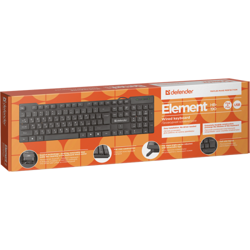 Defender Проводная клавиатура Element HB-190 USB RU,черный,полноразмерная Defender Проводная клавиатура Element HB-190 USB RU,черный,полноразмерная