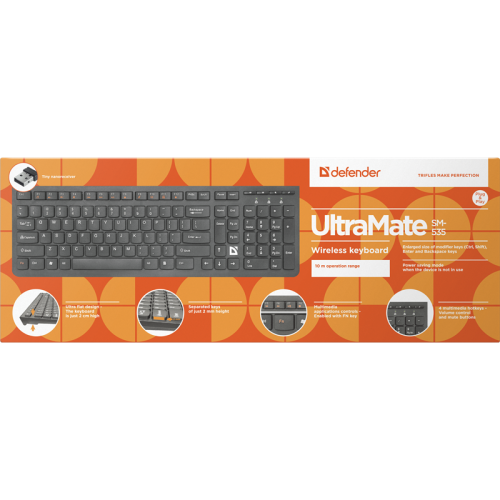 Defender Беспроводная клавиатура UltraMate SM-535 RU,черный,мультимедиа Defender Беспроводная клавиатура UltraMate SM-535 RU,черный,мультимедиа
