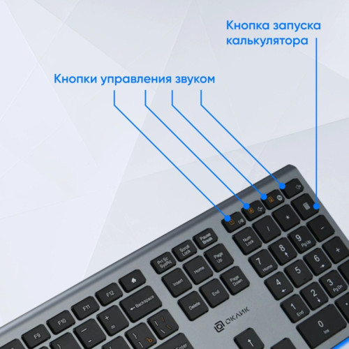 Клавиатура Oklick 890S серый/черный USB slim Multimedia (1784239) Клавиатура Oklick 890S серый/черный USB slim Multimedia (1784239)