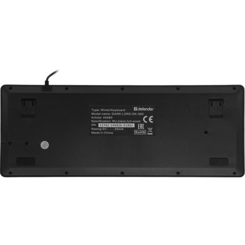 Клавиатура DEFENDER USB DARK LORD GK-580 RU BLACK 45580