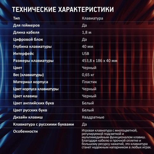 Клавиатура Oklick 757G HW2 черный USB for gamer (1790295)