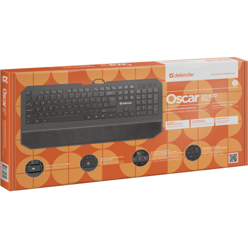 Defender Проводная клавиатура Oscar SM-600 Pro RU,черный,полноразмерная USB Defender Проводная клавиатура Oscar SM-600 Pro RU,черный,полноразмерная USB