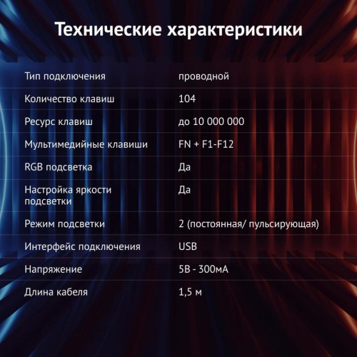 Клавиатура Oklick 717G BLACK DEATH черный/оранжевый USB Multimedia for gamer LED (476395)