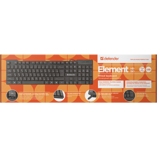 Defender Проводная клавиатура Element HB-190 USB RU,черный,полноразмерная