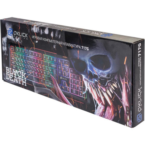 Клавиатура Oklick 717G BLACK DEATH черный/оранжевый USB Multimedia for gamer LED (476395)