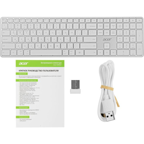 Клавиатура Acer OKR301 белый/серебристый USB беспроводная BT/Radio slim Multimedia (ZL.KBDEE.015)