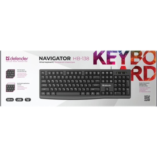 Defender Проводная клавиатура Navigator HB-138 RU, черн,104 кнопки+FN,1.8м