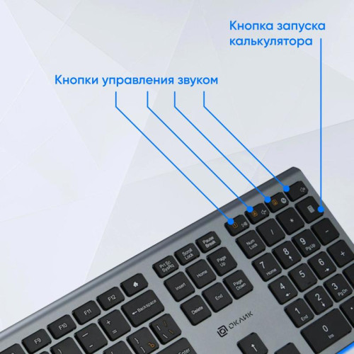 Клавиатура Oklick 890S серый/черный USB slim Multimedia (1784239)