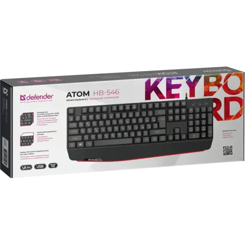 Defender Проводная клавиатура Atom HB-546 RU,черный,104+FN,1.8м Defender Проводная клавиатура Atom HB-546 RU,черный,104+FN,1.8м