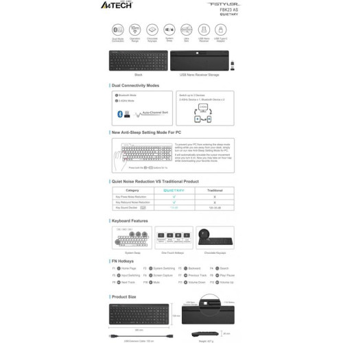 Клавиатура A4Tech Fstyler FBK23 AS черный USB беспроводная BT/Radio (FBK23 AS)