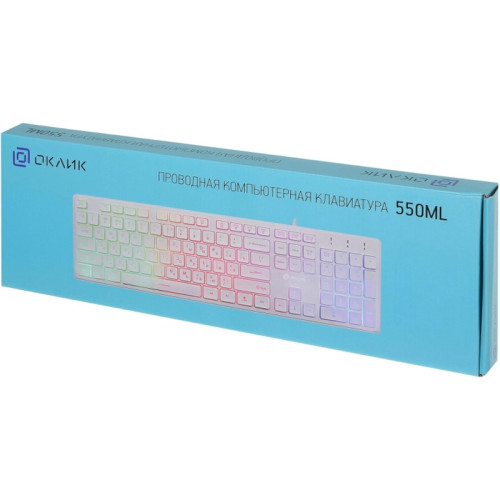 Клавиатура Oklick 550ML белый USB slim Multimedia LED