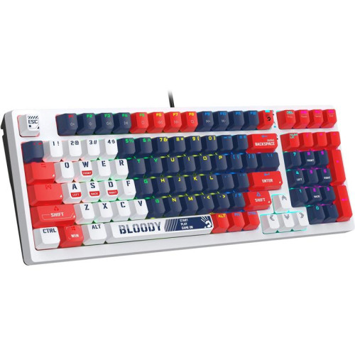 Клавиатура A4Tech Bloody S98 Sports Navy BLMS Plus механическая синий/белый USB for gamer LED (S98 SPORTS NAVY BLMS RED PLUS)