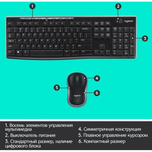 Беспроводная клавиатура + мышь MK270 RUS BLACK 920-003381 LOGITECH Беспроводная клавиатура + мышь MK270 RUS BLACK 920-003381 LOGITECH