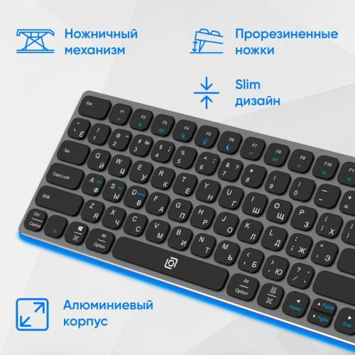 Клавиатура Oklick K767W серый/черный USB беспроводная BT/Radio slim Multimedia (2002135)
