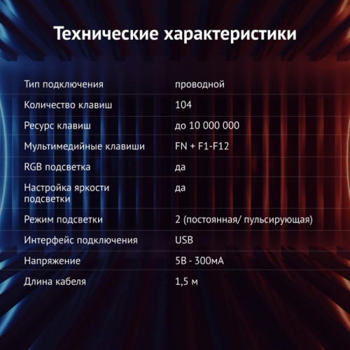 Клавиатура Oklick 710G BLACK DEATH черный/оранжевый USB Multimedia for gamer LED (476393)