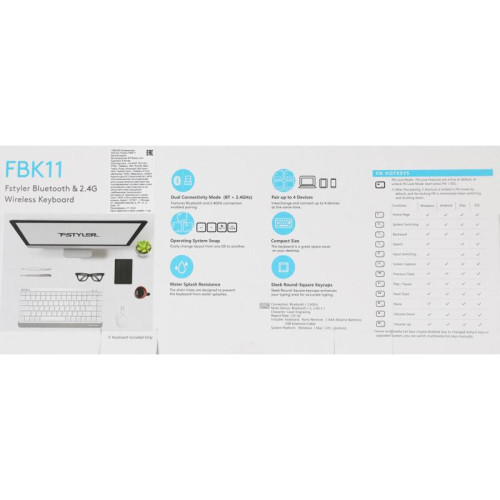 Клавиатура A4Tech Fstyler FBK11 белый/серый USB беспроводная BT/Radio slim (FBK11 WHITE)