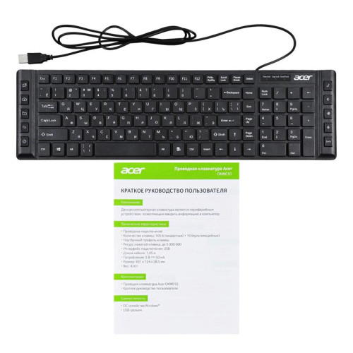 Клавиатура Acer OKW010 черный USB slim Multimedia (ZL.KBDEE.002)