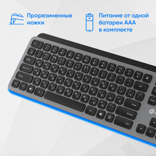 Клавиатура Oklick K859W серый/черный USB беспроводная slim Multimedia (2002136)