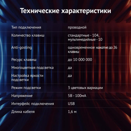 Клавиатура Oklick 700G Dynasty черный USB Multimedia for gamer LED