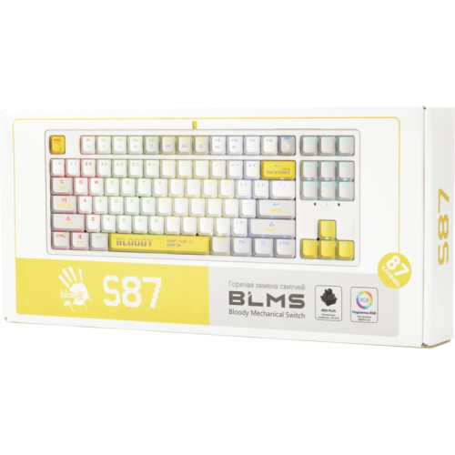 Клавиатура A4Tech Bloody S87 Energy механическая белый/желтый USB for gamer LED (S87 USB ENERGY WHITE)