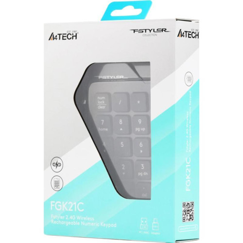 Числовой блок A4Tech FGK21C серый USB беспроводная slim для ноутбука Числовой блок A4Tech FGK21C серый USB беспроводная slim для ноутбука