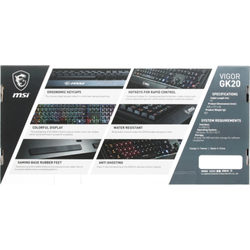 Клавиатура MSI VIGOR GK20 RU черный USB Multimedia for gamer LED (подставка для запястий)