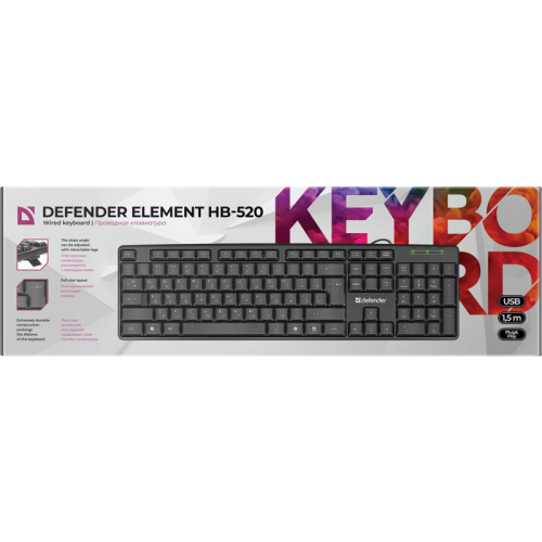Defender Проводная клавиатура Element HB-520 USB RU,черный,полноразмерная USB Defender Проводная клавиатура Element HB-520 USB RU,черный,полноразмерная USB