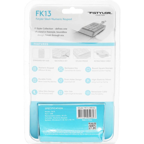 Числовой блок A4Tech Fstyler FK13 белый USB slim для ноутбука (FK13 USB ( WHITE ))