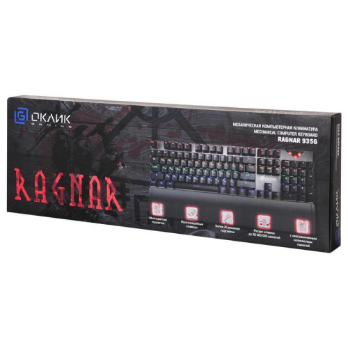 Клавиатура Oklick 935G RAGNAR механическая черный USB Multimedia for gamer LED (подставка для запястий)