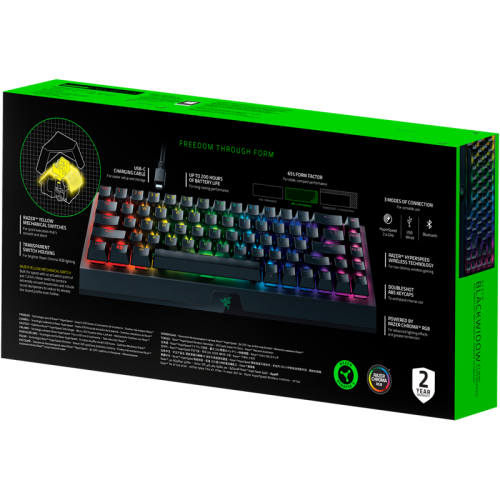 Игровая клавиатура Razer BlackWidow V3 Mini HyperSpeed (Yellow Switch) - Russian Layout/ Razer BlackWidow V3 Mini HyperSpeed (Yellow Switch) - Russian Layout