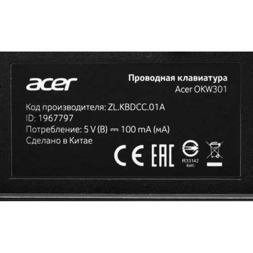 Клавиатура Acer OKW301 черный USB Multimedia для ноутбука (ZL.KBDCC.01A)