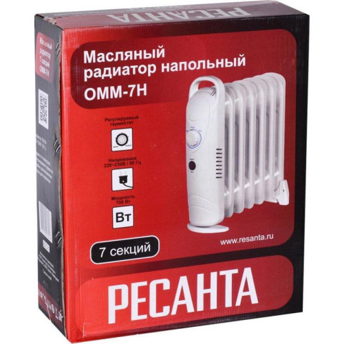 Радиатор масляный/ Радиатор масляный Ресанта ОММ-7Н 700Вт белый