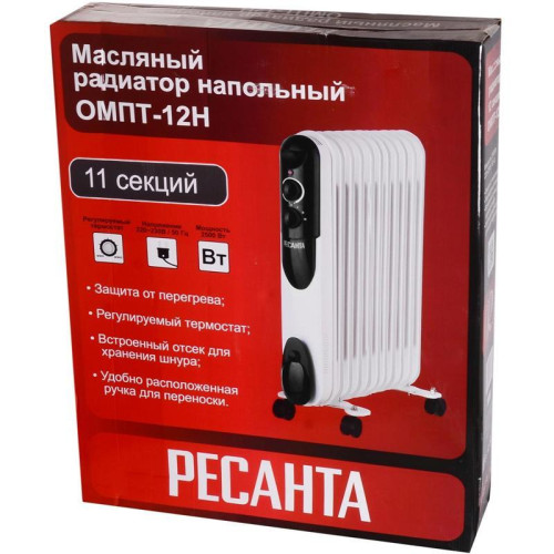 Радиатор масляный/ Радиатор масляный Ресанта ОМПТ-12Н 2500Вт белый