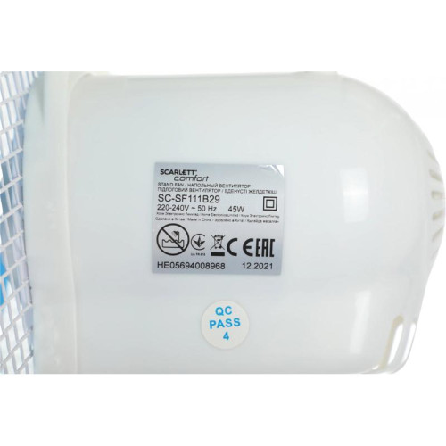 Вентилятор напольный/ Вентилятор напольный Scarlett SC-SF111B29 45Вт скоростей:3 белый/голубой