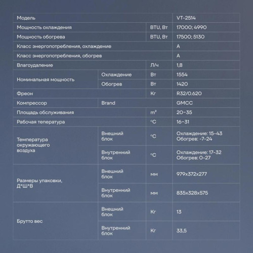 Сплит-система/ Сплит-система Vitek VT-2514 белый (внешний и  внутренний блоки - VT-2514/in VT-2514/out)