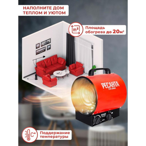 Тепловая пушка электрическая/ Тепловая пушка электрическая Ресанта ТЭП-2000К 2000Вт красный